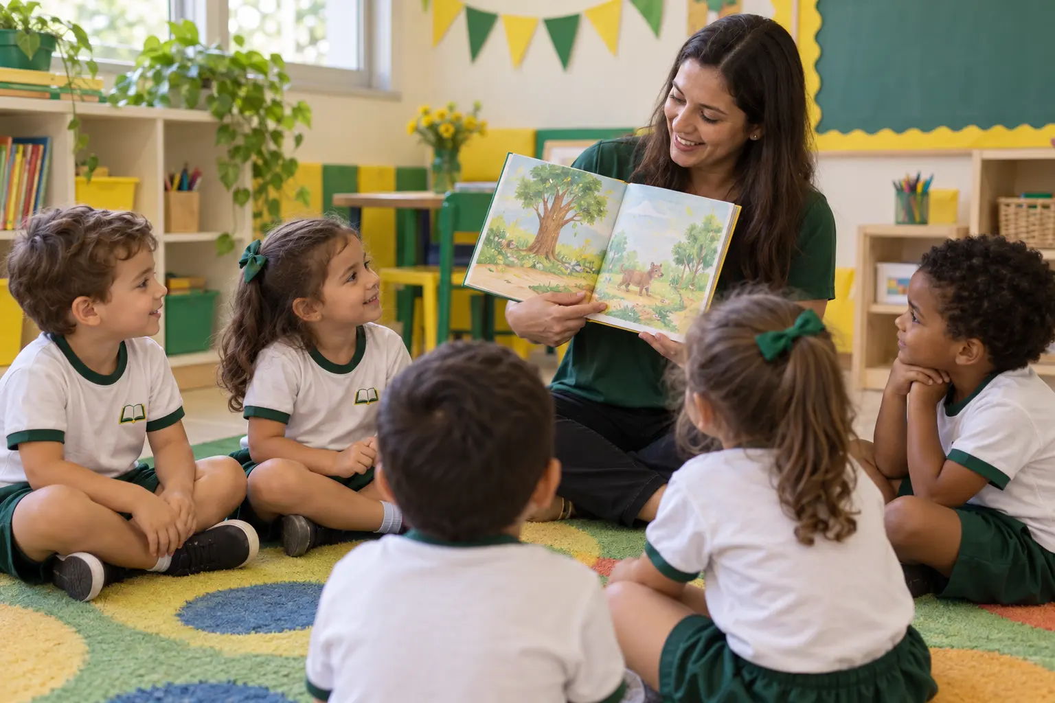 Professora lendo história para crianças da Educação Infantil